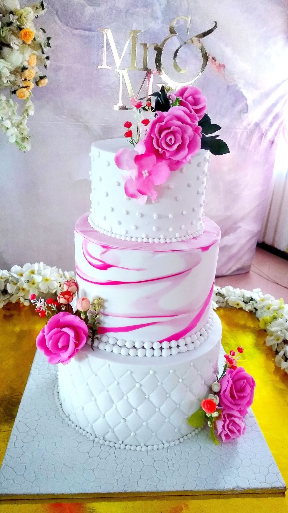 White and Pink 3 Tier Cake